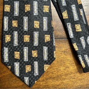 Roberto Cavalli Omaggio Silk Tie Hand Sewn Italy Black Gold Designer